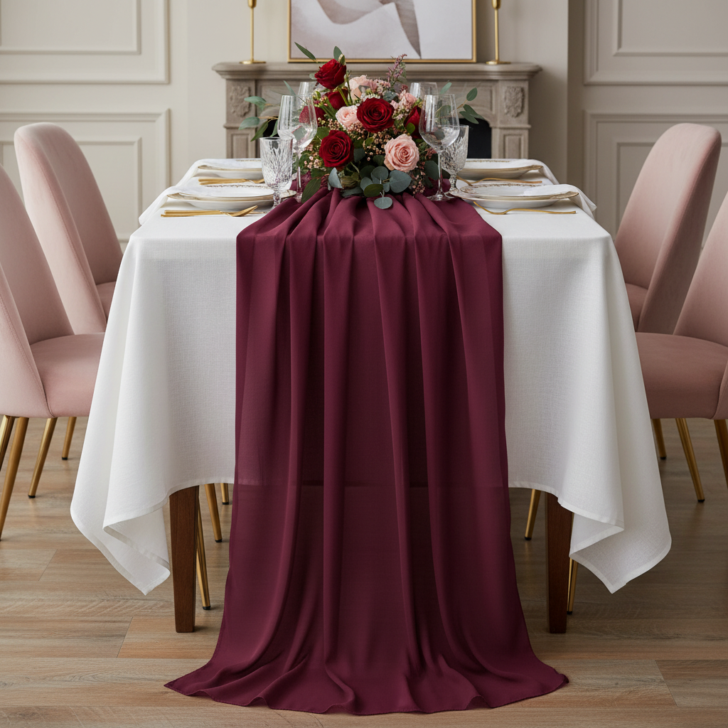 Chiffon Wedding Table Runner x 27" 10FT - Mulberry