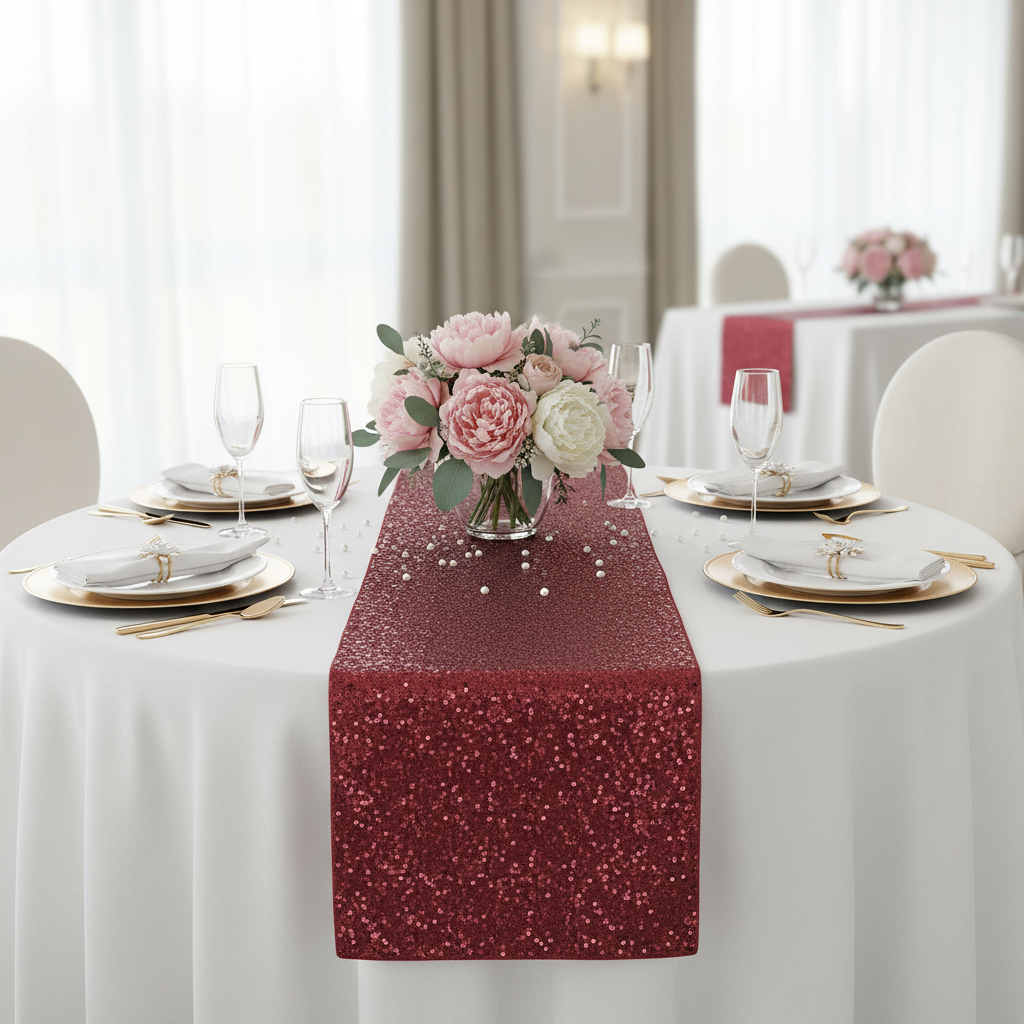 Glitz Sequin Table Runner - Burgundy