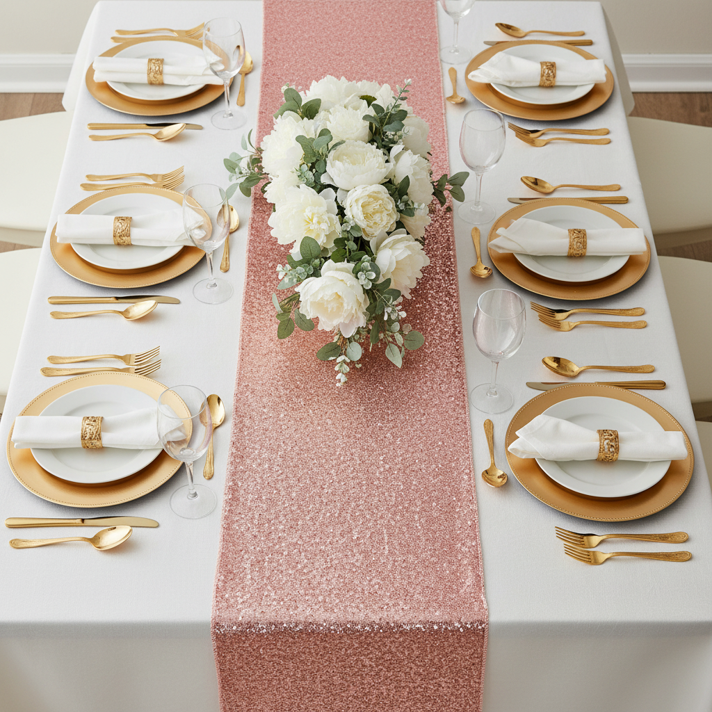 Glitz Sequin Table Runner - Dusty Rose/Mauve