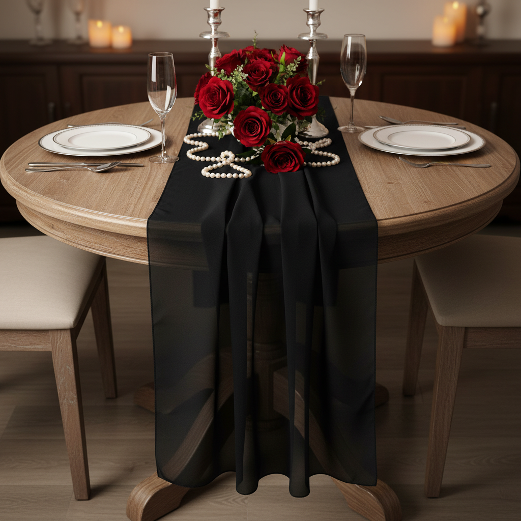 Chiffon Wedding Table Runner x 27" 10FT - Black