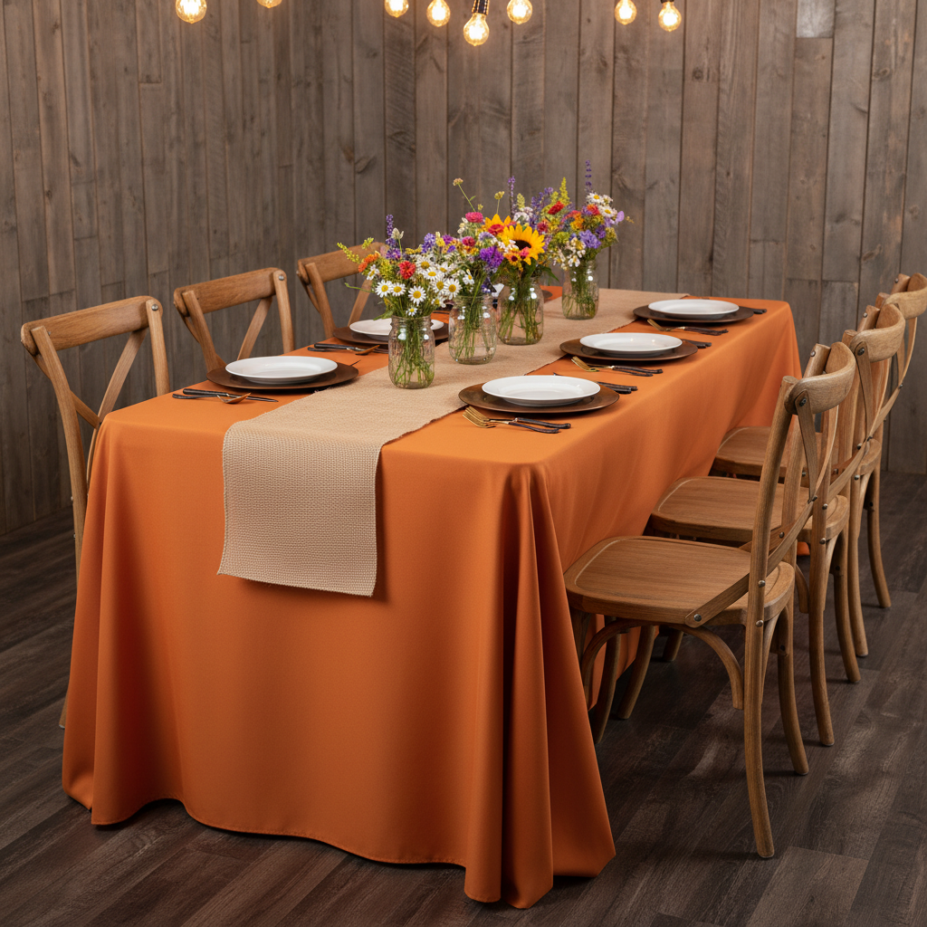 Rectangular Oblong Premium Polyester Tablecloth 90"x132" - Burnt Orange