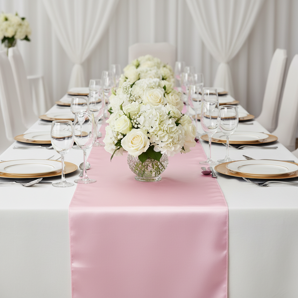 Satin Table Runner - Medium Pink
