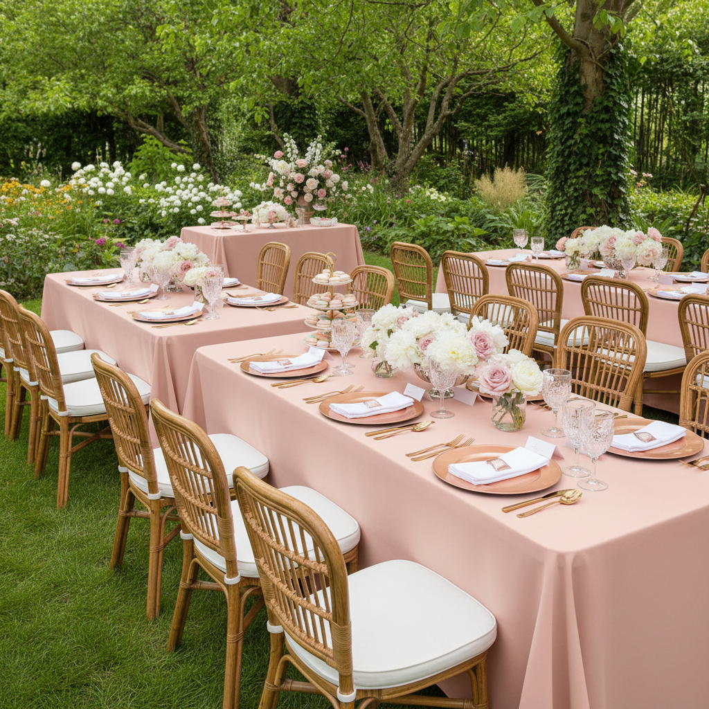 Rectangular Oblong Premium Polyester Tablecloth 90"x156" - Blush/Rose Gold