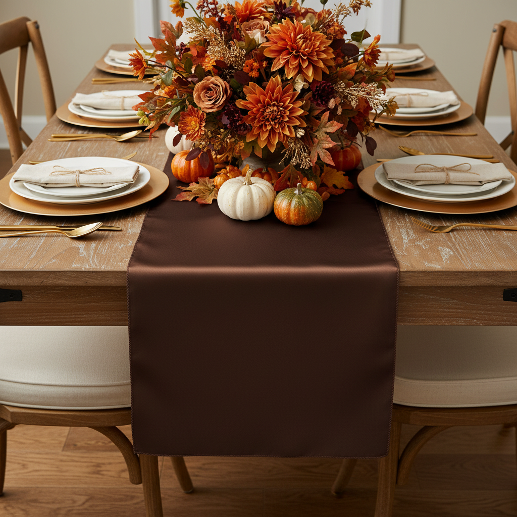 Satin Table Runner - Chocolate Brown