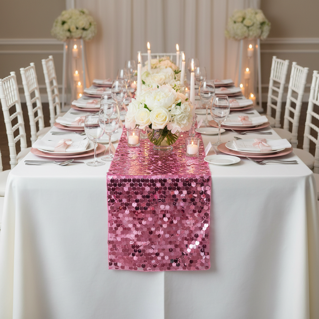 Large Payette Sequin Table Runner - Pink