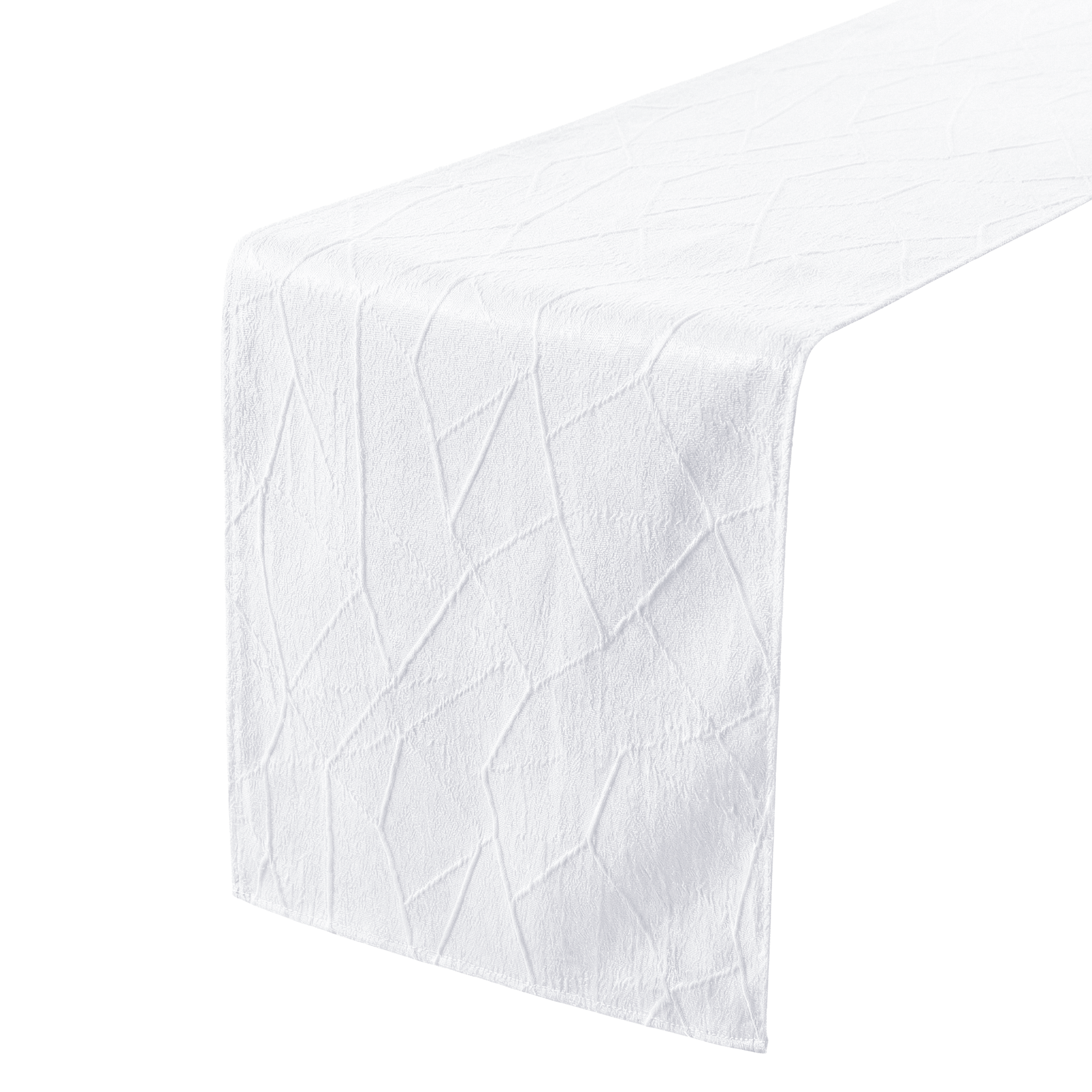 Embossed Geometric Jacquard Table Runner - White