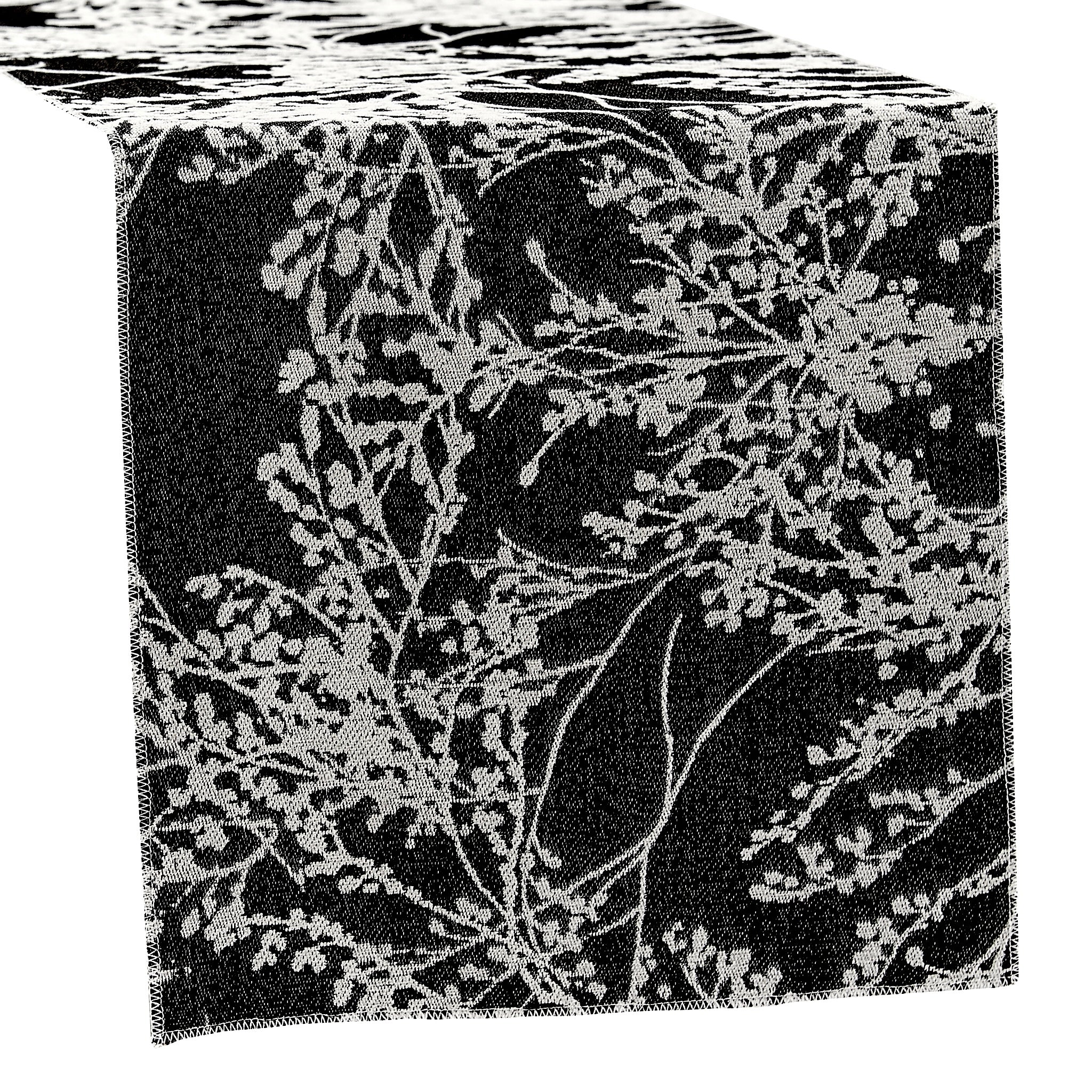 Leaf Branch Reversible Jacquard Table Runner - Black