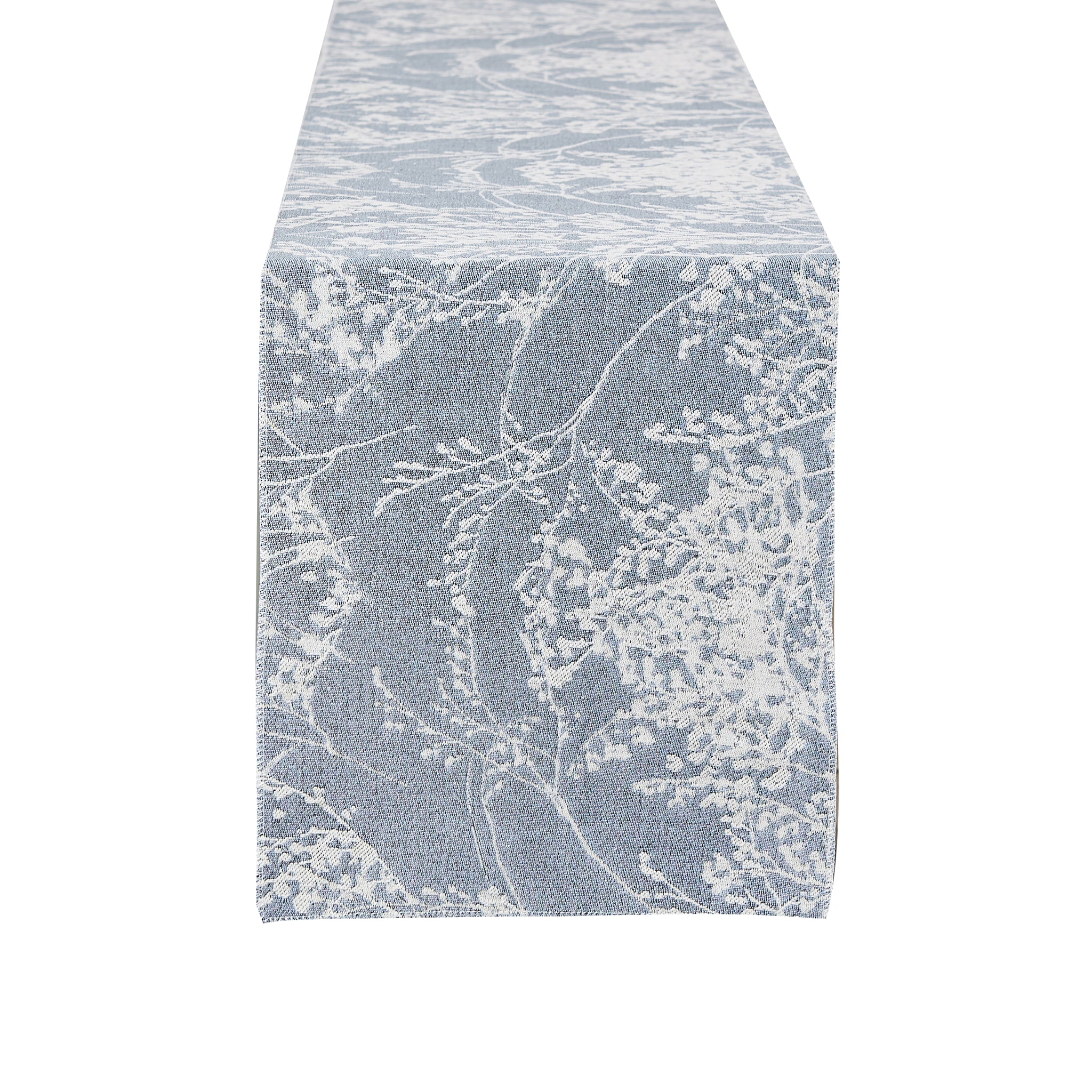 Leaf Branch Reversible Jacquard Table Runner - Dusty Blue
