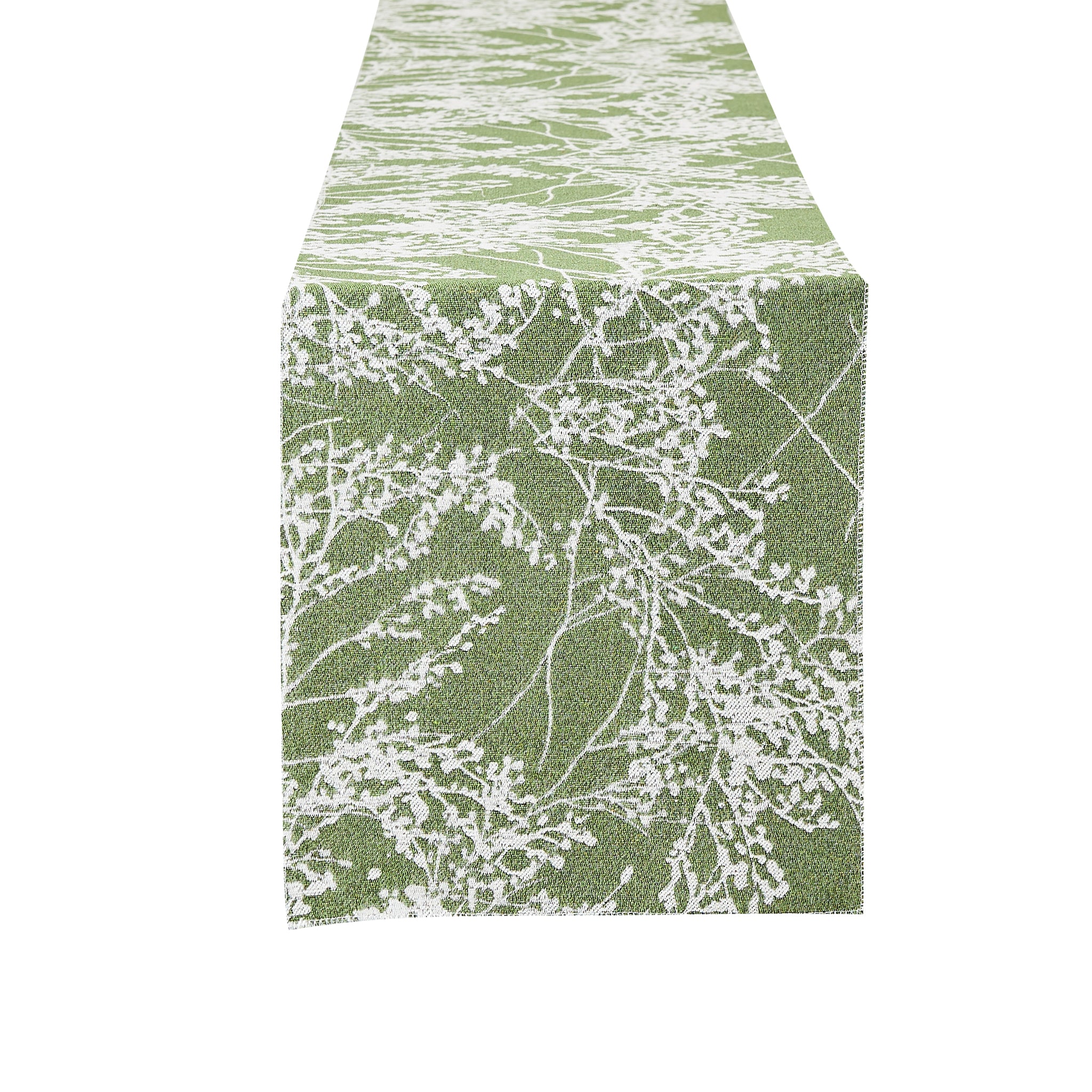 Leaf Branch Reversible Jacquard Table Runner - Olive Green