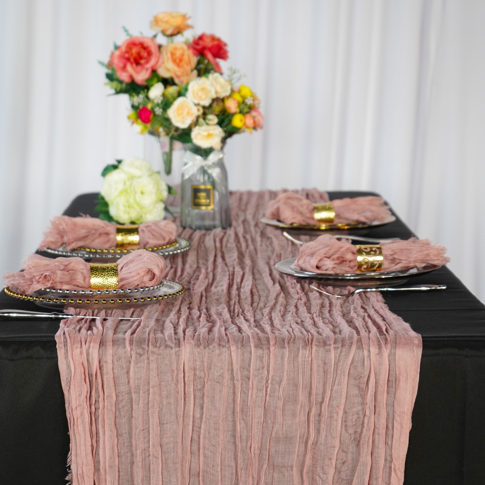 Premium Cheesecloth Table Runner x 25" 16FT - Dusty Rose/Mauve