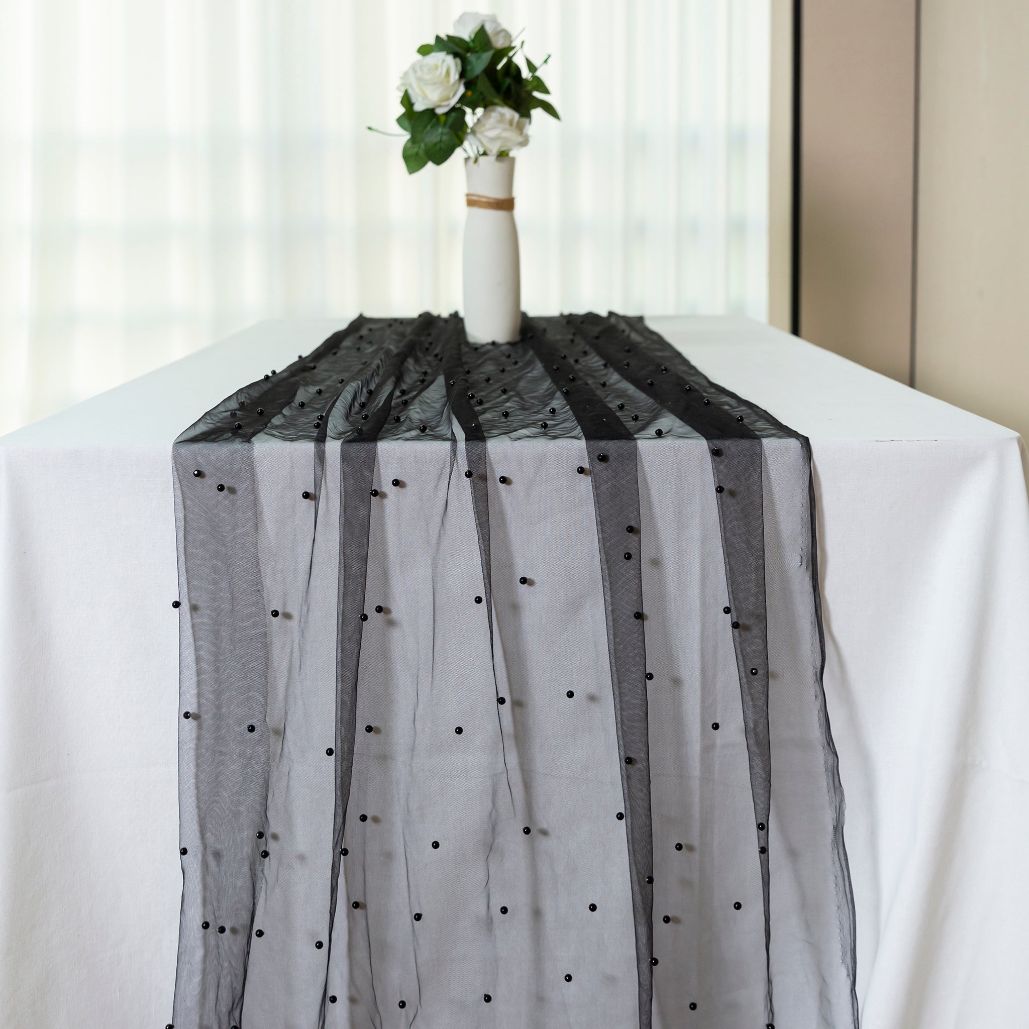 Pearl Tulle Table Runner 30" x 120" - Black