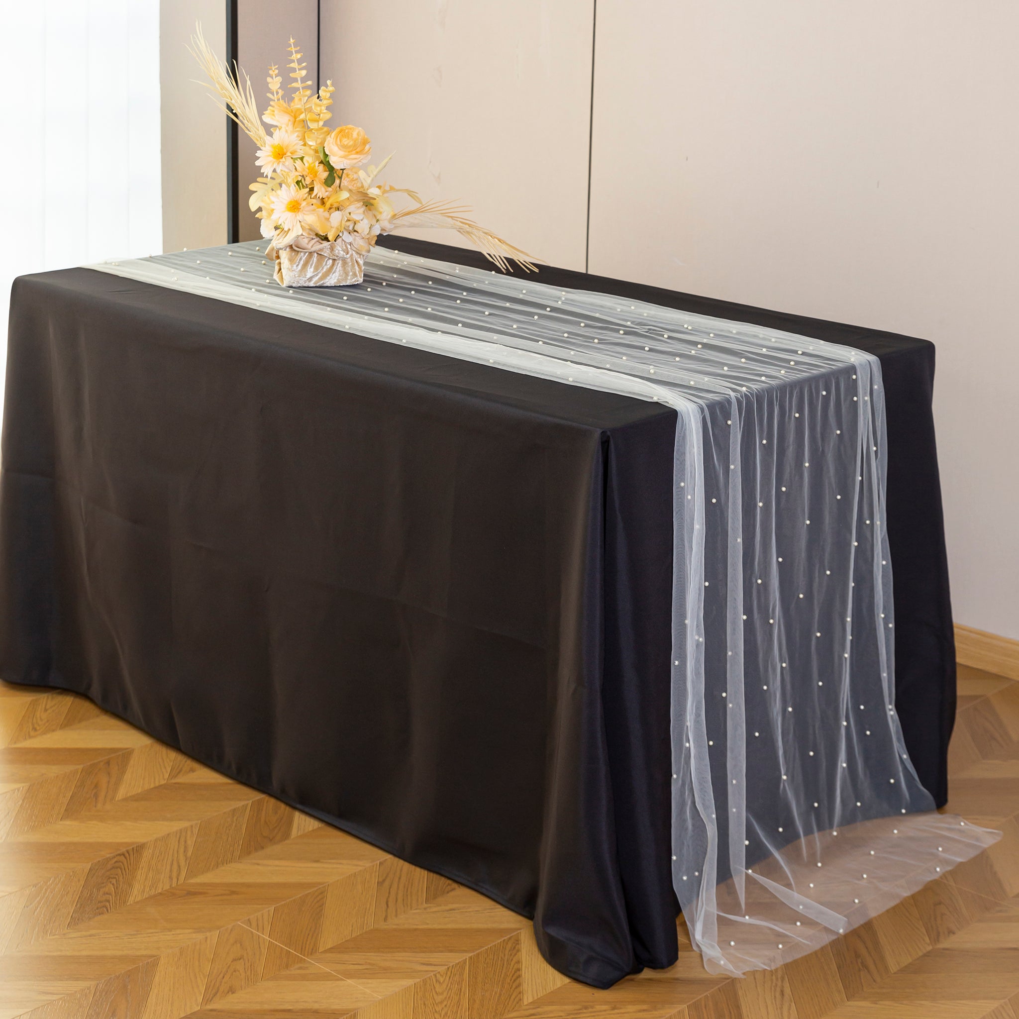Pearl Tulle Table Runner 30" x 120" - White
