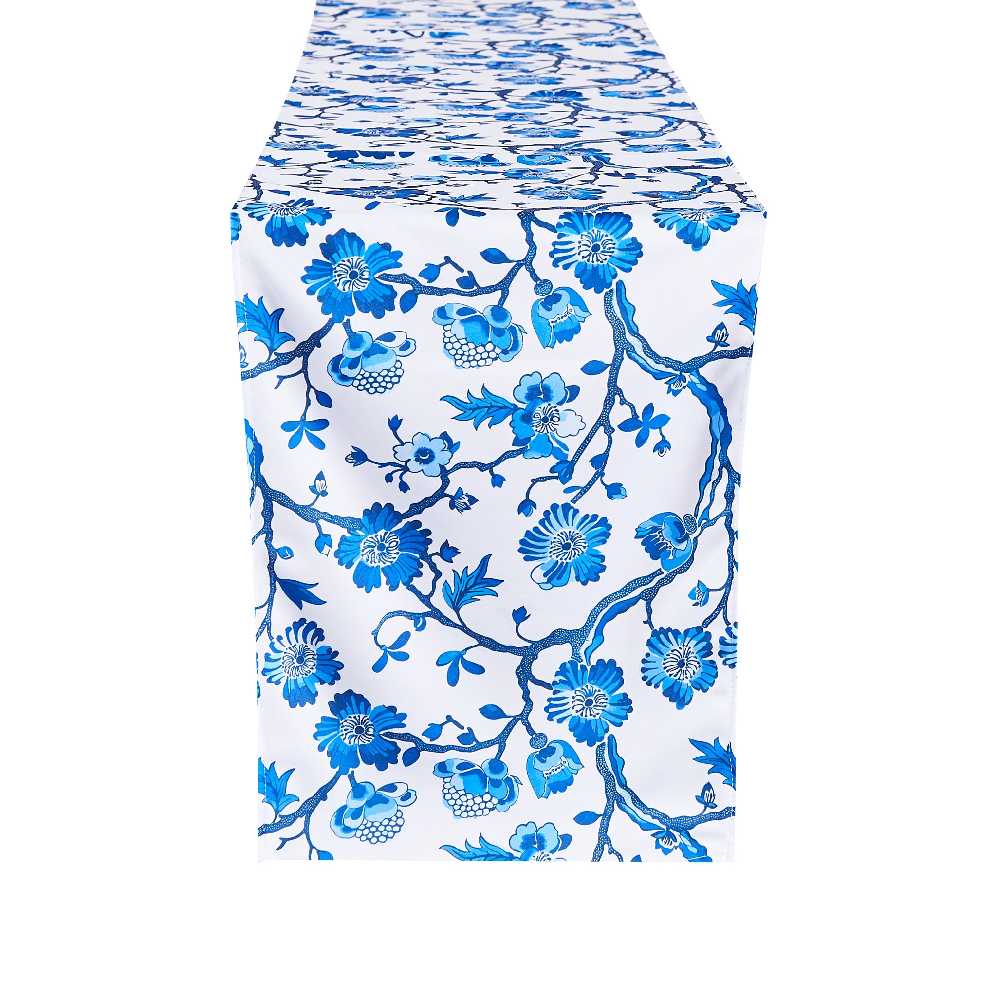 Chinoiserie Floral Scuba Print Table Runner - Blue