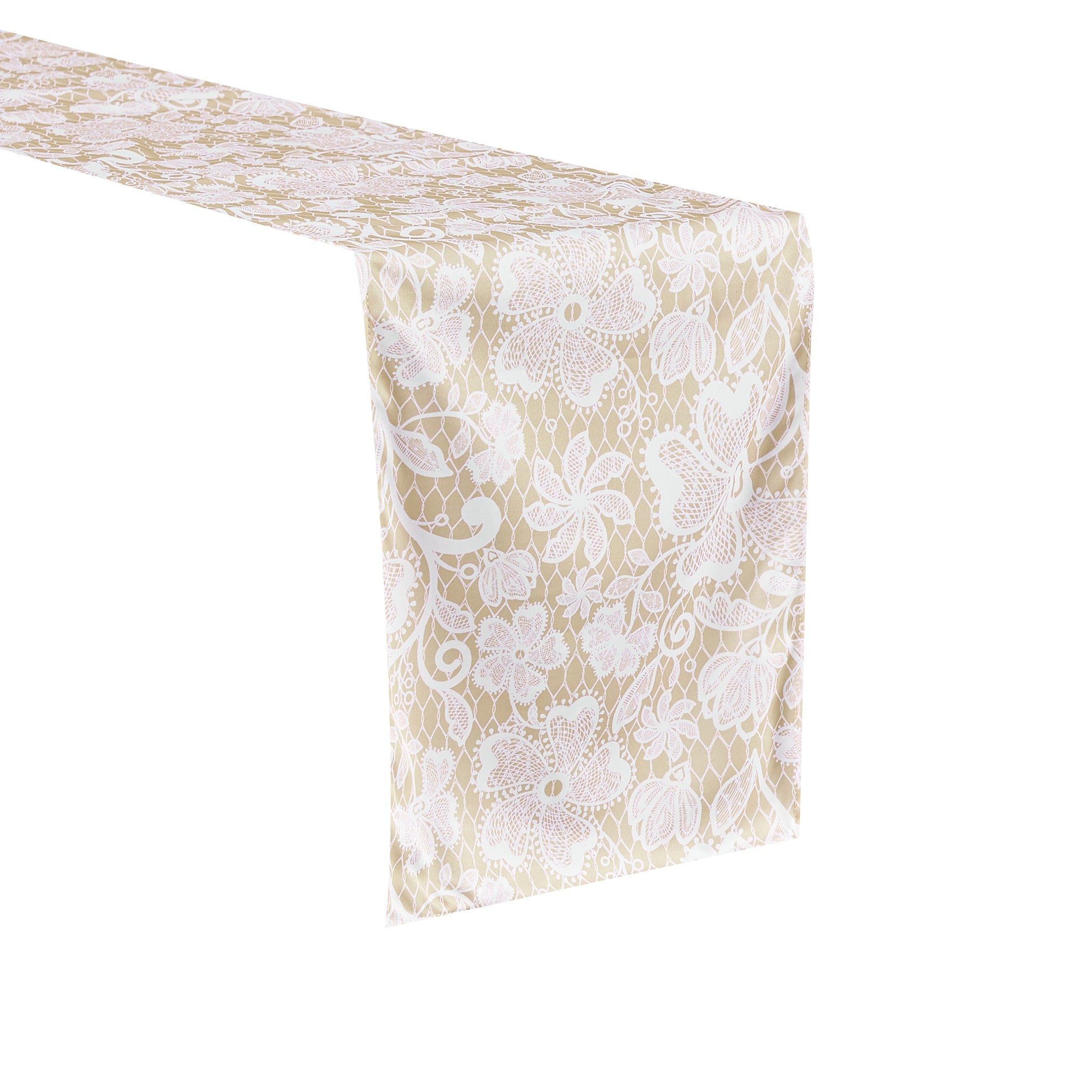 Vintage Lace Print Scuba Table Runner - Champagne/White