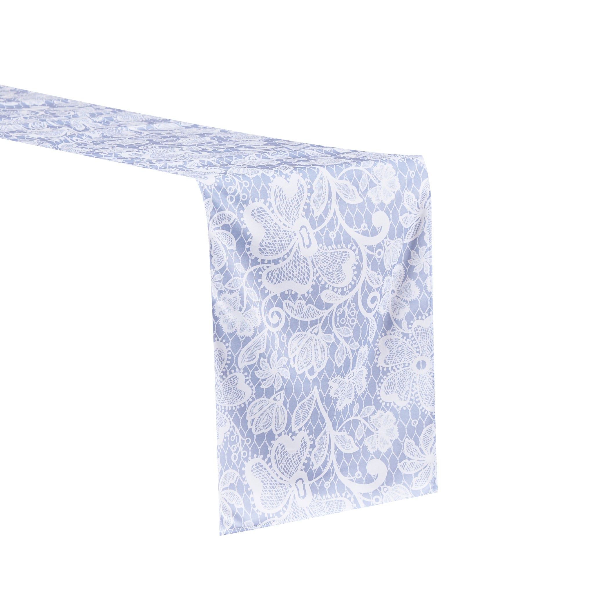 Vintage Lace Print Scuba Table Runner - Dusty Blue/White