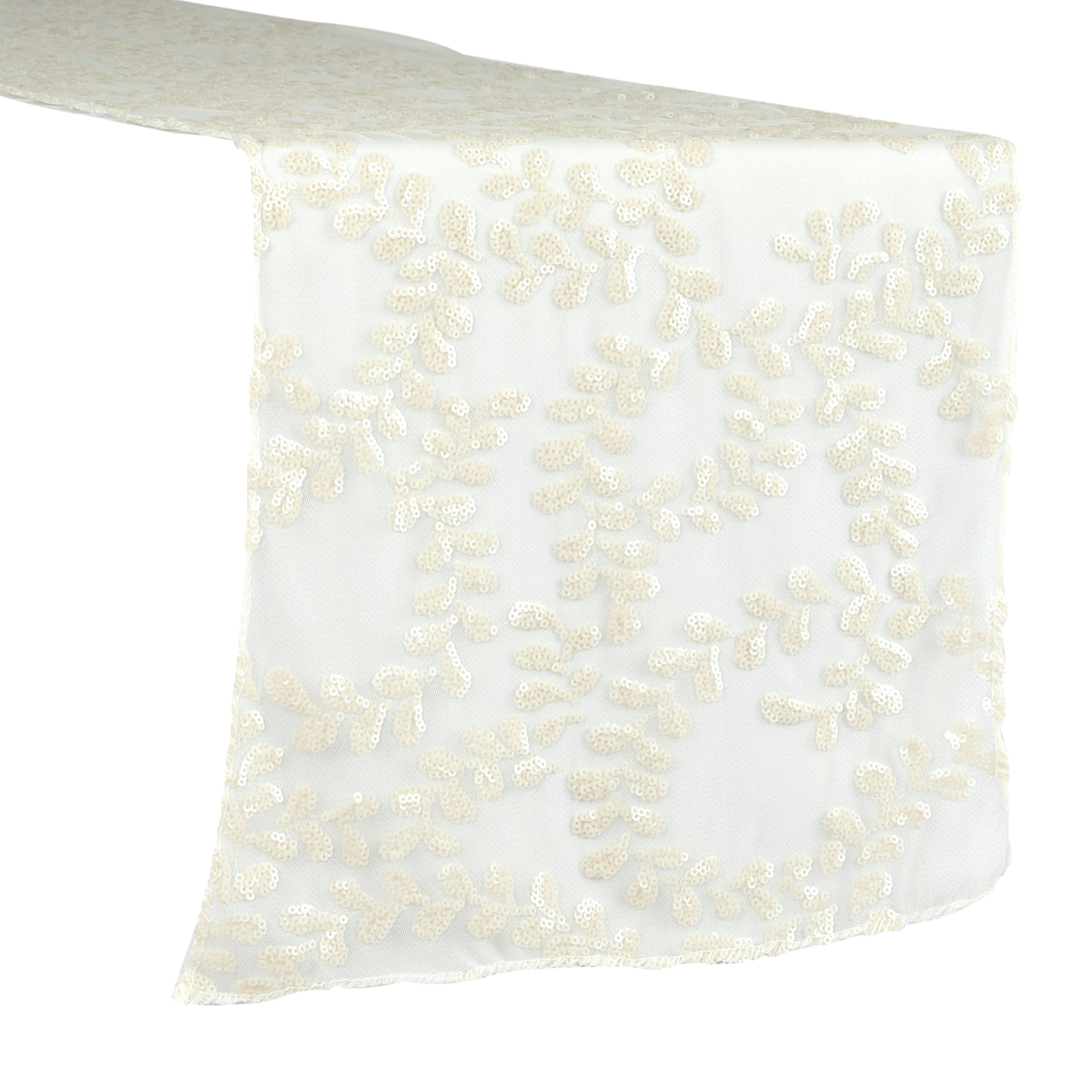 Sequin Vine Table Runner - Light Ivory/Off White