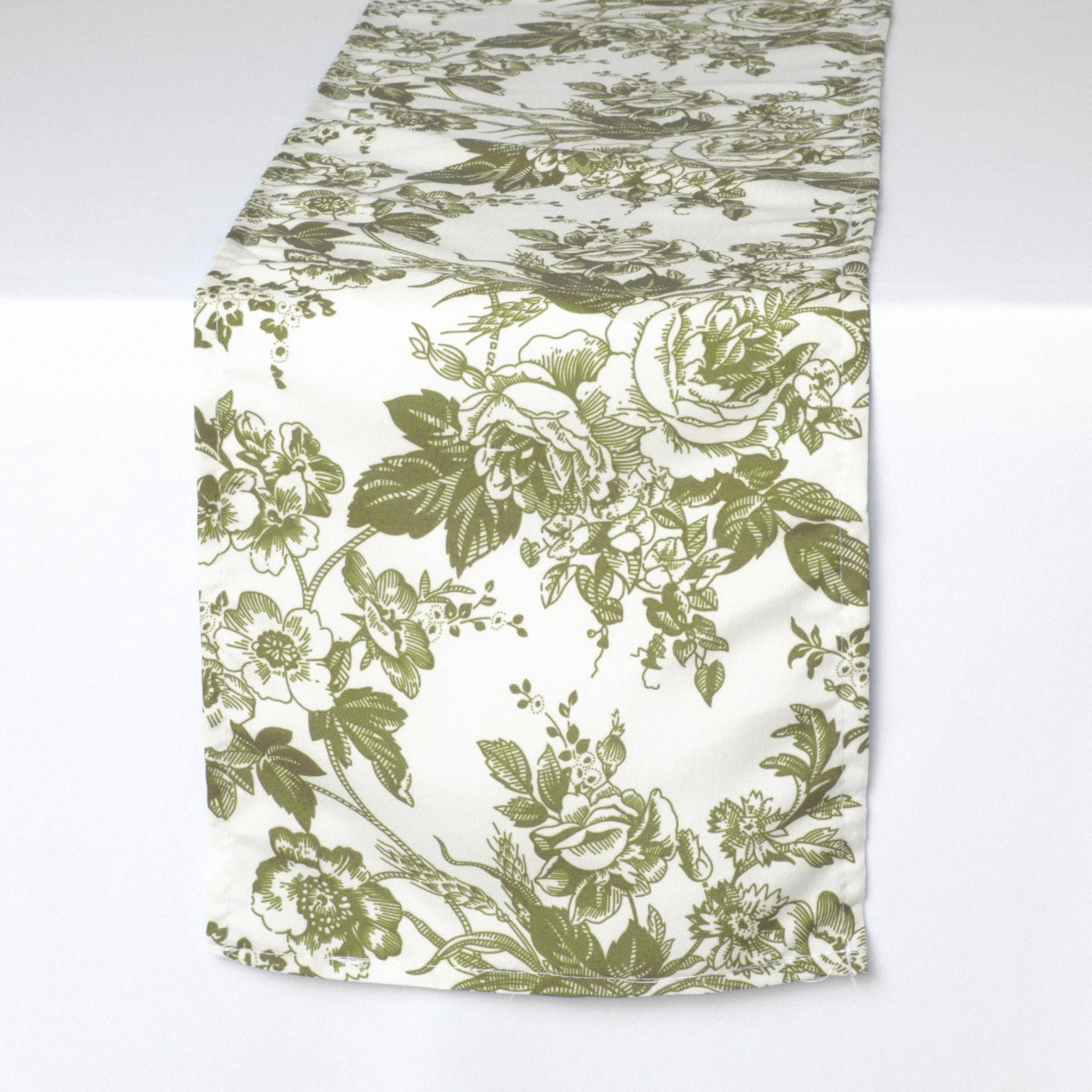 French Toile Table Runner - Olive Green