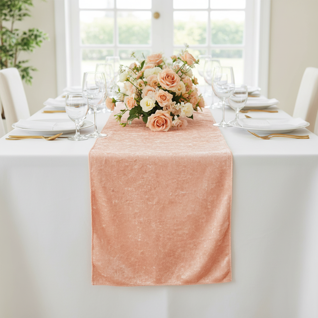Velvet Table Runner - Peach
